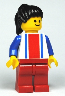 Vertical Lines Red & Blue - Blue Arms - Red Legs, Black Ponytail Hair (ver018)
