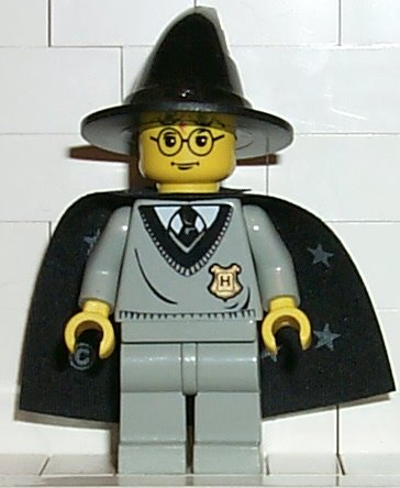Harry Potter - Hogwarts Torso, Light Gray Legs, Black Wizard / Witch Hat, Black Cape with Stars (hp035)