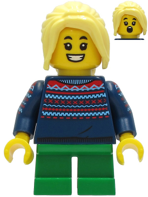 Girl - Dark Blue Knit Sweater, Green Short Legs, Bright Light Yellow Hair (BAM) (hol238a)