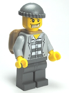 Police - Jail Prisoner Jacket over Prison Stripes, Dark Bluish Gray Legs, Dark Bluish Gray Knit Cap, Gold Tooth, Backpack (cty0201)