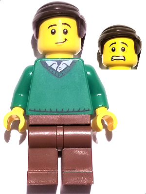 Father - Green V-Neck Sweater, Reddish Brown Legs, Dark Brown Combed Hair (bdp069)