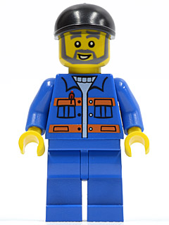 Blue Jacket with Pockets and Orange Stripes, Blue Legs, Black Short Bill Cap, Gray Beard (cty0290)