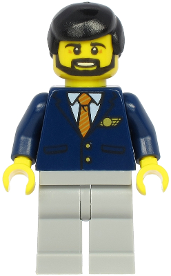 Steward - Male, Black Hair, Dark Blue Suit with Striped Tie, Light Bluish Gray Legs (cty1190)