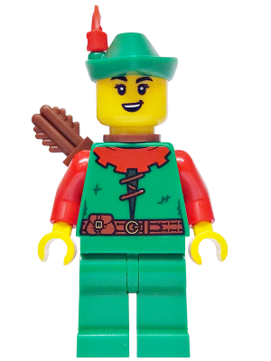 Forest Stronghold Forestwoman - Red, Green Hat, Red Feather, Quiver, Open Mouth Smile (bdp175)