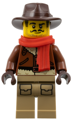 Arctic Explorer - Male, Reddish Brown Coat, Dark Tan Legs, Dark Brown Fedora, Red Scarf (Johnny Thunder) (cty1896)