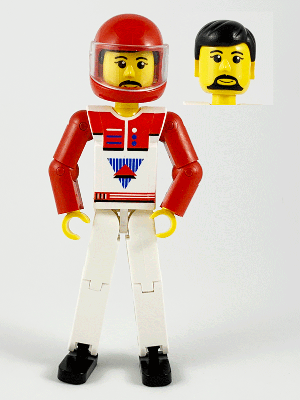 Technic Figure White Legs, White Top with Red Vest, Red Arms, Black Hair, Red Helmet (tech036a)