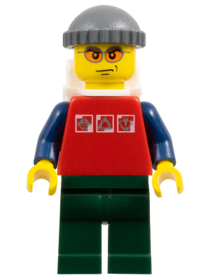 Red Shirt with 3 Silver Logos, Dark Blue Arms, Orange Glasses, Backpack (cty0066)