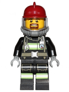 Fire - Reflective Stripes with Utility Belt, Dark Red Fire Helmet, Breathing Neck Gear with Air Tanks, Trans Clear Visor, Goatee (cty0601)