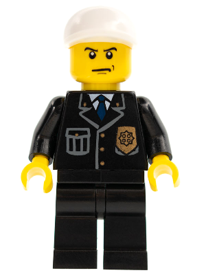 Police - City Suit with Blue Tie and Badge, Black Legs, White Short Bill Cap, Scowl (cty0255)