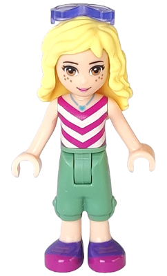 Friends Naya - Sand Green Cropped Trousers, Magenta and White V-Striped Top, Sunglasses (frnd0168)