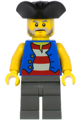 Pirate - Black Pirate Triangle Hat, Blue Vest, Dark Bluish Gray Legs (pi186)