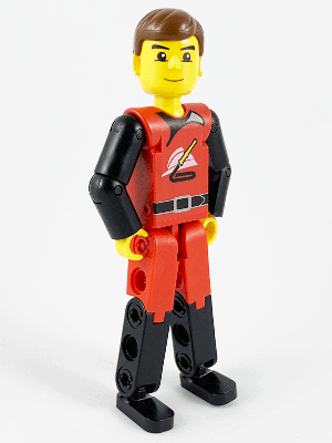 Technic Figure Red/Black Legs, Red Top, Brown Hair (Fireman) (tech009)