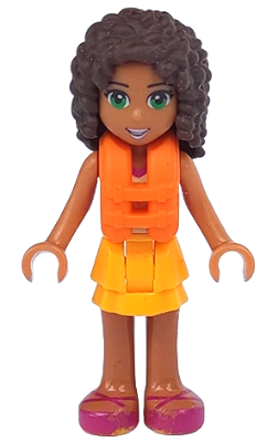 Friends Andrea - Bright Light Orange Layered Skirt, Tan Top with Bright Light Orange Chevron Stripes, Life Jacket (frnd0205)