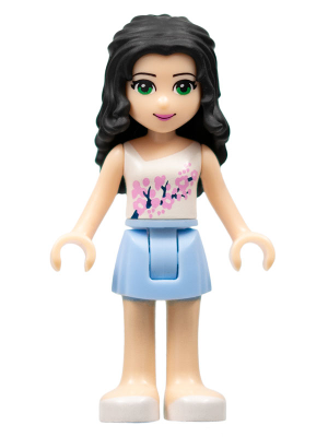 Friends Emma - Bright Light Blue Skirt, White Top with Pink Flowers (frnd0070)