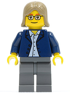 Dark Blue Jacket, Light Blue Shirt, Dark Bluish Gray Legs, Square Glasses, Dark Tan Female Hair (twn045)