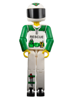Technic Figure White Legs, White Top with Black 'RESCUE' and Green Belt Pattern, Green Arms, White Helmet with Green Snake, Black Visor - With Sticker (tech022bs)