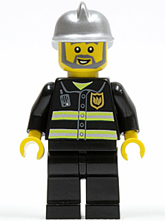 Fire - Reflective Stripes, Black Legs, Silver Fire Helmet, Gray Beard (cty0004)