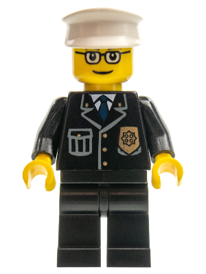 Police - City Suit with Blue Tie and Badge, Black Legs, Glasses, White Hat (cty0091)