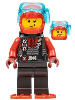 Diver - Male, Red Helmet, Black Air Tanks, Red Flippers (cty1293)
