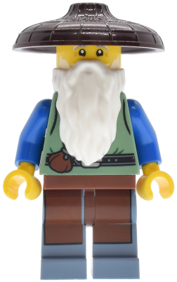 Riverside Scholars - Male, Sand Green Vest, Reddish Brown Apron, Sand Blue Legs, Dark Brown Conical Hat, White Beard (bdp190)