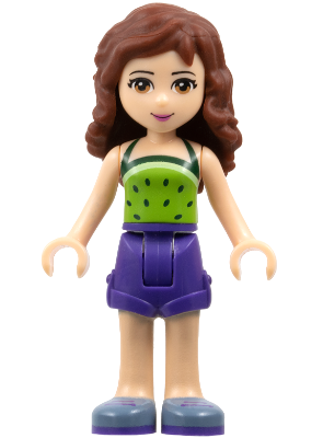 Friends Olivia (Light Nougat) - Dark Purple Shorts, Lime Halter Top with Dark Green Spots Pattern (frnd0187)