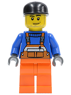 Overalls with Safety Stripe Orange, Orange Legs, Black Cap, Smirk and Stubble Beard (air033)