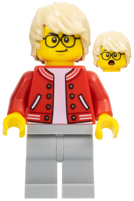 Stuntz Photographer - Male, Red Jacket over White Shirt, Light Bluish Gray Legs, Tan Hair, Glasses (cty1581)