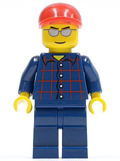 Plaid Button Shirt, Dark Blue Legs, Red Short Bill Cap, Silver Sunglasses (cty0163)