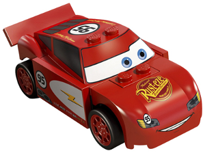 Lightning McQueen - Rust-eze Hood, Red and White Sides, Dark Bluish Gray 1 x 4 Plates (crs074)