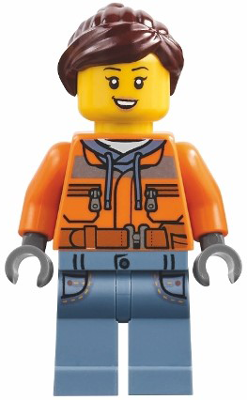Harbormaster's Office Attendant - Orange Safety Jacket, Sand Blue Legs with Pockets, Dark Brown Ponytail (bdp150)