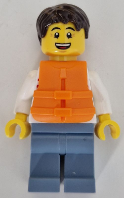Sailboat Driver - Male, White Sweater with Red Horizontal Stripes, Sand Blue Legs, Dark Brown Short Tousled Hair, Orange Life Jacket (cty1741)