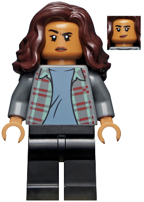 MJ (Michelle Jones) - Dark Bluish Gray Plaid Jacket, Dark Brown Wavy Hair (sh0776)