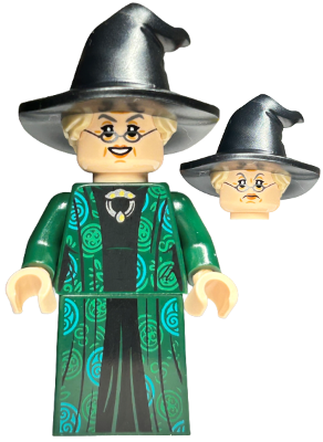 Professor Minerva McGonagall - Dark Green Robe over Black Dress, Hat with Hair (hp274)