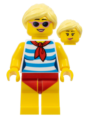 Ludo Yellow - Female, Dark Azure and White Striped Shirt with Red Scarf, Yellow Legs with Red Swimsuit, Bright Light Yellow Ponytail, Sunglasses (twn352)