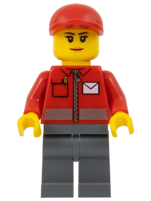 Post Office White Envelope and Stripe, Dark Bluish Gray Legs, Red Short Bill Cap (post011)