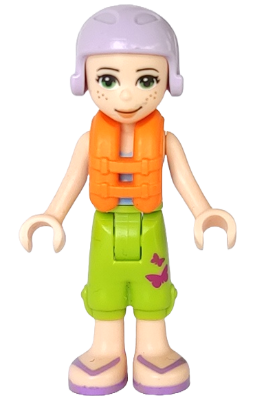 Friends Mia - Lime Cropped Trousers, Medium Blue Top with 3 Butterflies, Lavender Ski Helmet with Dark Red Hair, Life Jacket (frnd0337)