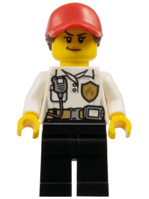 Fire - Female, White Shirt with Fire Logo Badge and Belt, Black Legs, Red Cap with Ponytail, Smirk, Medium Nougat Lips (cty1599)