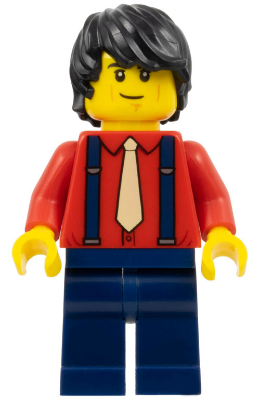 Man - Red Shirt with Tan Tie, Dark Blue Legs, Black Tousled Hair (bdp070)