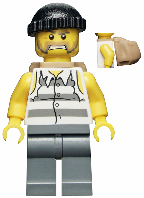 Police - Jail Prisoner Shirt with Prison Stripes and Torn out Sleeves, Dark Bluish Gray Legs, Black Knit Cap, Backpack (cty0448)