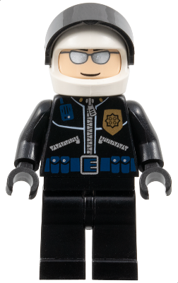 Police - Highway Patrolman, Black Shirt with Badge and Radio, Black Legs, White Helmet (spd003)