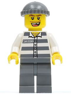 Police - Jail Prisoner 50380 Prison Stripes, Dark Bluish Gray Legs, Dark Bluish Gray Knit Cap, Missing Tooth (cty0253)
