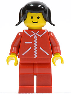 Jacket Red with Zipper - Red Arms - Red Legs, Black Pigtails Hair (jred017)
