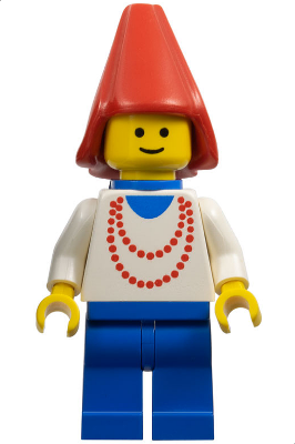 Maiden with Necklace - Blue Legs, Cape, Red Cone Hat, Blue Plastic Cape (cas095)