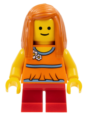 Child - Girl, Orange Halter Top with Flowers and Low Back, Red Short Legs, Dark Orange Long Hair (twn161)
