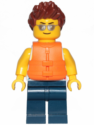 Tank Top with Surfer Silhouette, Dark Blue Legs, Reddish Brown Hair Spiked, Life Jacket 2 Straps, Silver Sunglasses (cty1200)