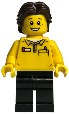 LEGO Store Employee, Black Legs, Dark Brown Short Wavy Hair (bdp056)