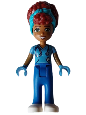 Friends Gabriela - Medium Blue Shirt with Stethoscope, Blue Trousers, White Shoes, Medium Azure Head Wrap (frnd0597)