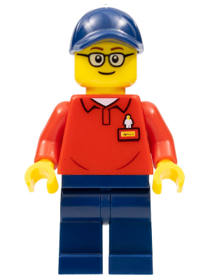 LEGOLAND Park Worker Male with Glasses, Dark Blue Hat, Red Polo Shirt with 'LEGOLAND' on Back and Dark Blue Legs (LLP016)