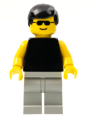 Plain Black Torso with Yellow Arms, Light Gray Legs, Sunglasses, Black Male Hair (pln013)