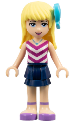 Friends Stephanie - Dark Blue Layered Skirt, Magenta and White V-Striped Top, Medium Azure Bow (frnd0184)